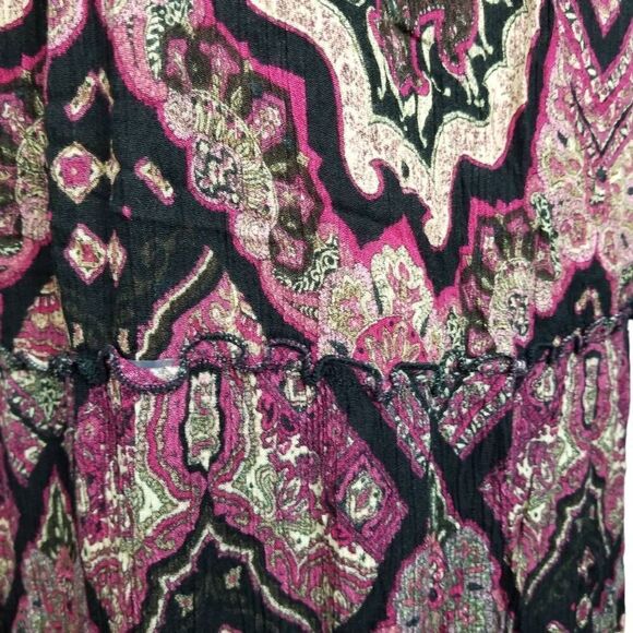 Pink Magenta & Black Geometric Paisley Ruffle Tier Halter Maxi Dress Sundress - Picture 4 of 11
